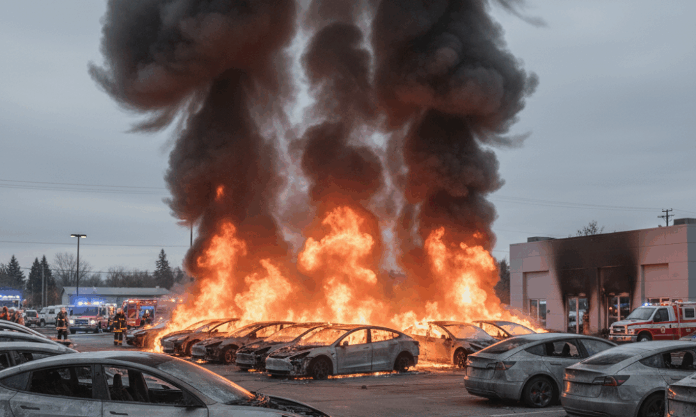 un incendie spectaculaire a détruit 24 voitures tesla garées sur le parking d'un concessionnaire local. découvrez les détails de cet incident impressionnant et ses conséquences.