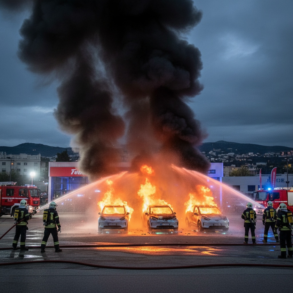 un incendie spectaculaire a détruit 24 véhicules tesla sur le parking d'un concessionnaire local, causant d'importants dégâts et suscitant l'émoi dans la communauté.
