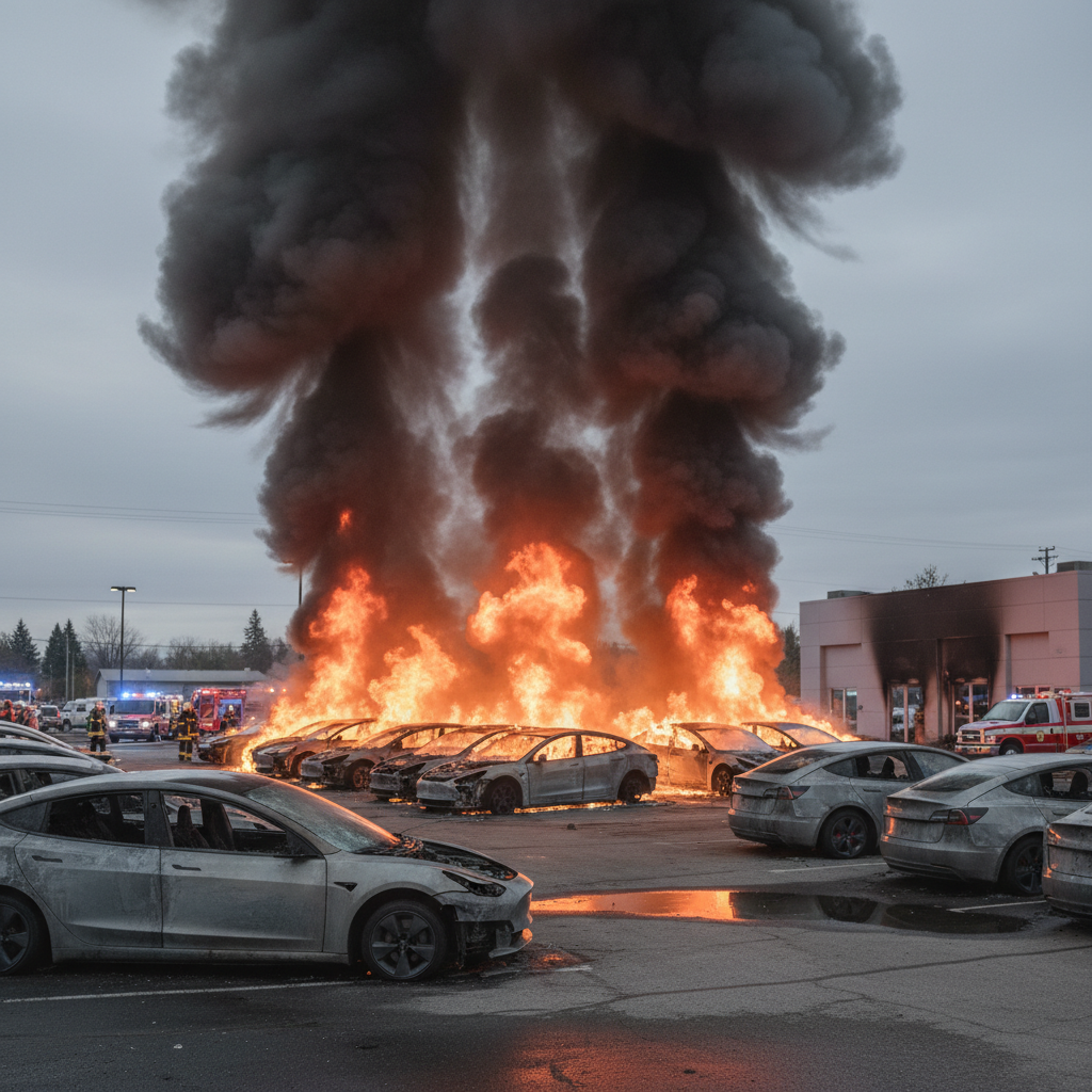un incendie spectaculaire a détruit 24 voitures tesla garées sur le parking d'un concessionnaire local. découvrez les détails de cet incident impressionnant et ses conséquences.