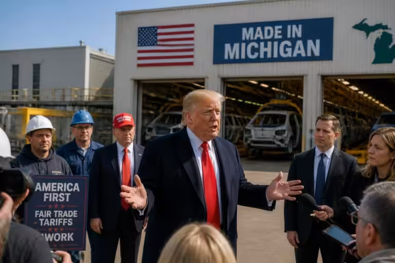 Trump plaide en faveur de ses droits de douane lors d&rsquo;une tournée dans le Michigan