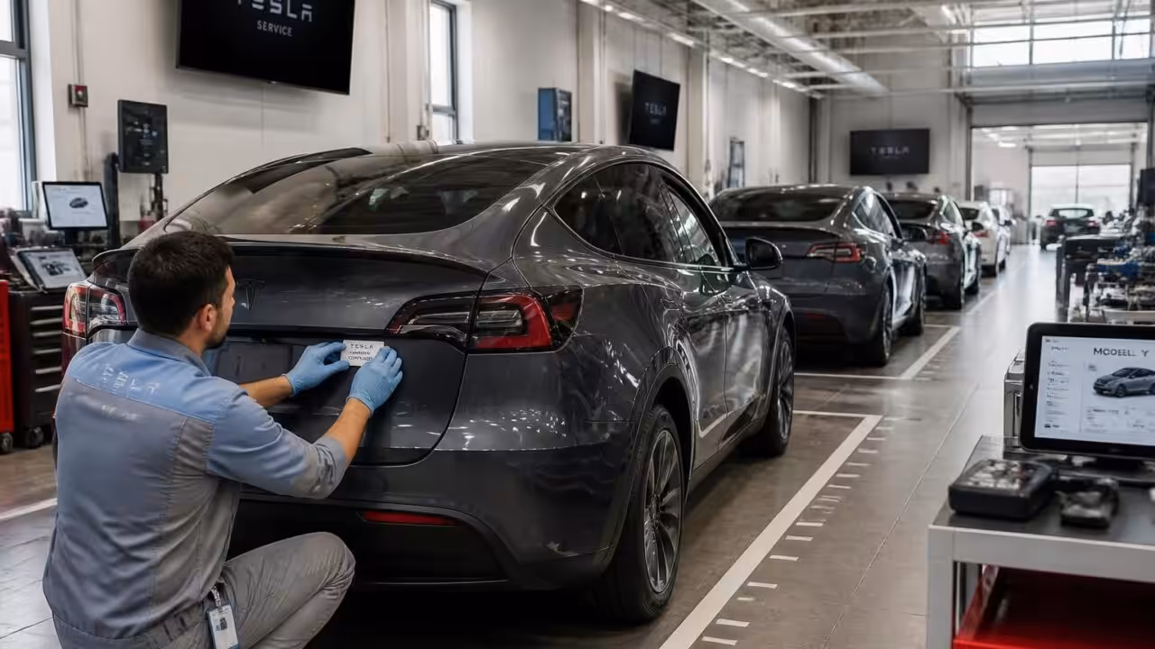 Rappel Tesla : 15 000 Model Y convoqués en atelier pour une mise à jour d&rsquo;autocollant
