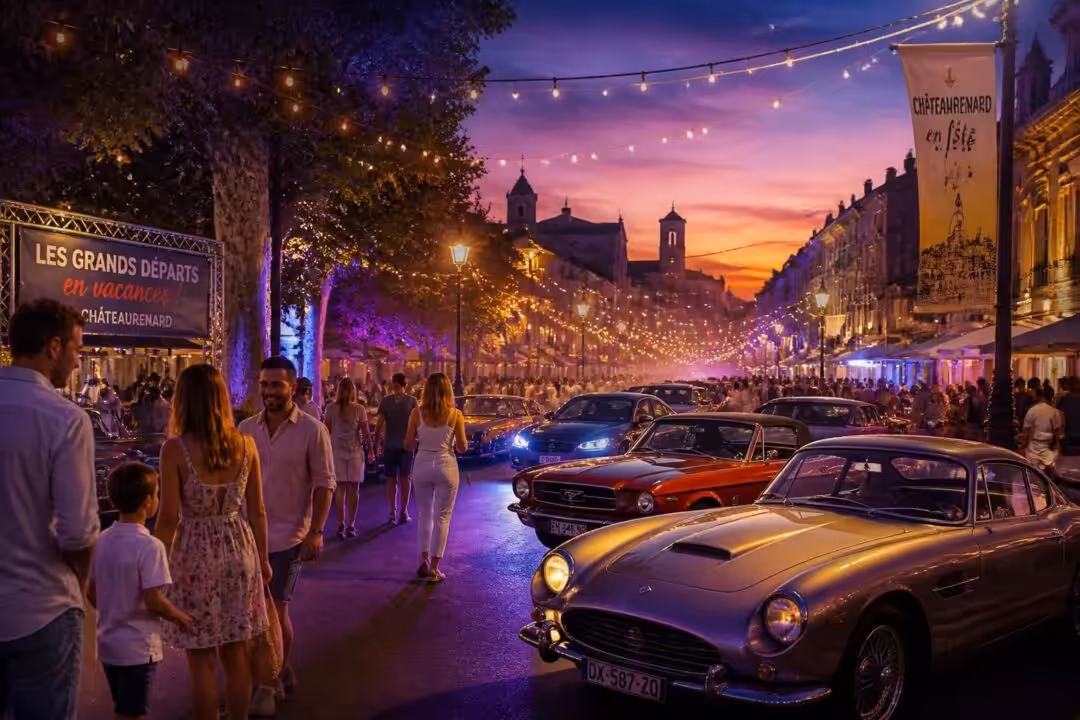 découvrez l'ambiance unique de châteaurenard lors d'une soirée automobile exceptionnelle, célébrant la magie des grands départs en vacances.